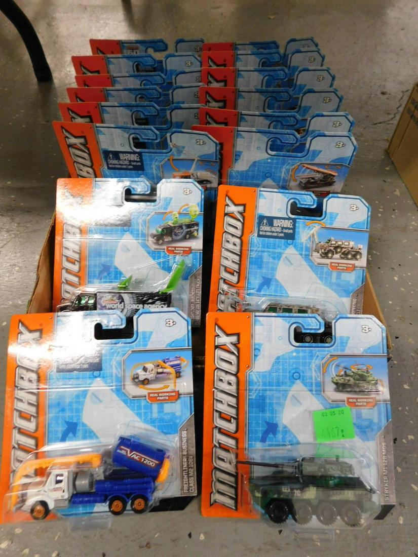 16 Matchbox Diecast Vehicles: 16 Matchbox Diecast Vehicles, 2012 and 2013, Real Working Parts, all new in original packages, small scale diecast including: 2012 (60 years) Case IH Combine Harvester, plus 2012, Crop Sprayer, E-One 