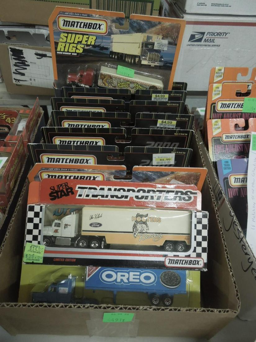 12 Matchbox Tractor Trailers: 12 Matchbox Tractor Trailers, all new in original boxes including: (6) rigs for the year 2000, (2) Super Rigs, (1) Millenium Rigs,(1) Super Matchbox, (1) Mac Tools Racing and (1) Super Star Transport.