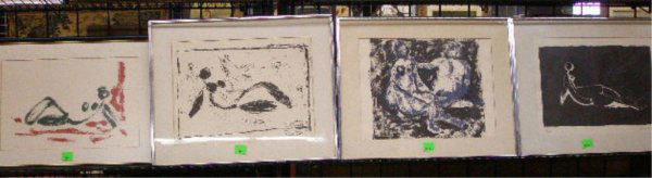 4] Barnabe, Studies of female nudes: 4] [Duilio] Barnabe, signed, lithograph, [2/100], Study of an outstretched female nude/ Abstract Male and Female nudes/Abstract study of an outstretched female nude/[1/100], "Nue Allonge". 11 1/4h x 1