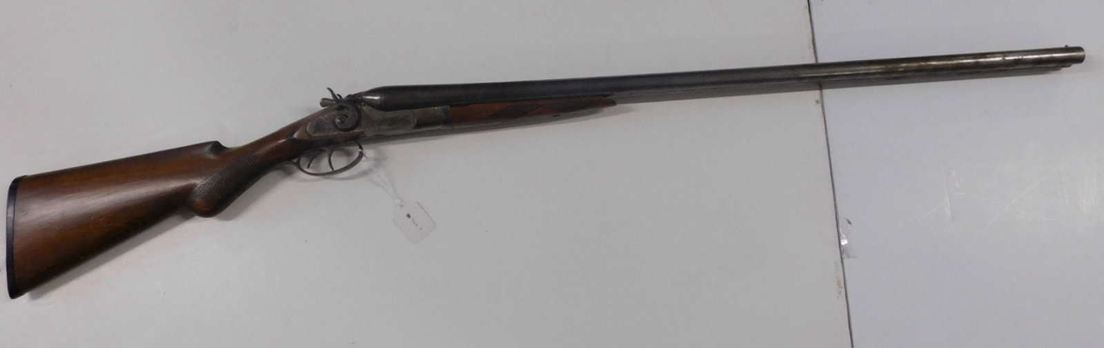 Hartford Double Barrel Shotgun: Hartford Double Barrel Shotgun, manufactured by Crescent Firearms Co., black powder percussion type, 12 gauge side by side, "Genuine Armory Steel Choke Bored", twin triggers, walnut stock, serial #159