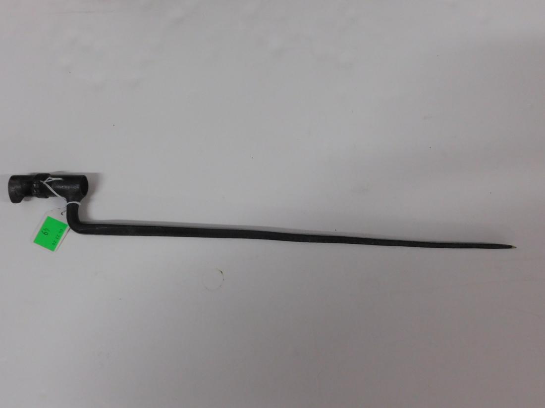 Civil War Socket Bayonet: Civil War Socket Bayonet, no maker's marks, cleaned up field find, length 21". CONDITION: Cleaned up field find with overall pitting.