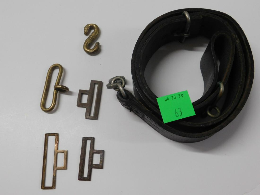 Civil War Belt, Snake Buckles & Other: Civil War Belt, Snake Buckles & Other, S. Issac Campbell & Company, England, leather sword belt (stamped inside belt), 36 1/2" l, with attached (to rounded belt loop) Confederate double headed snake b