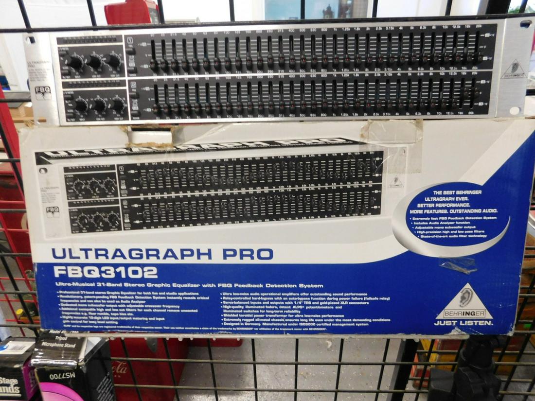 Ultra Graph Pro Equalized: Ultra Graph Pro Equalized, Behringer ultra graph pro FBQ-3102 31 band stereo, graphic equalizer with FBG feedback direction system in box, 19" x 5" x 3 1/2". [16] CONDITION: Good, working.