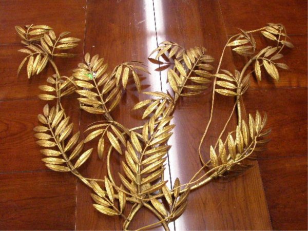 Gilt metal fern branch 4 light wall sconce