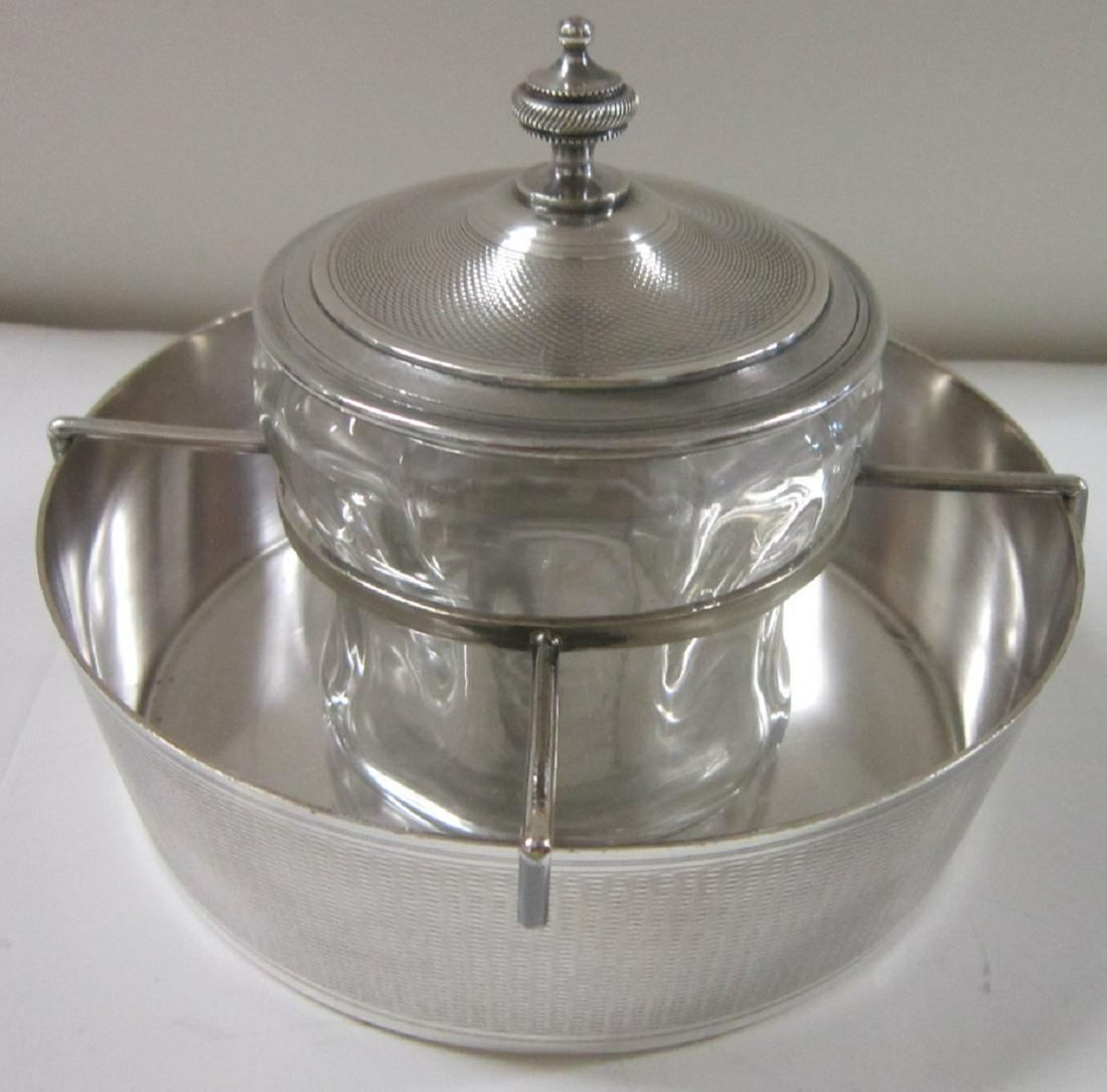 Antique Alfnide Silverplate Caviar Server: Antique Alfnide Silverplate Caviar Server: An antique crystal and silverplate caviar server manufactured by Alfred (a subsidiary of Christofle) in France in the early 20th century. It consists of an e