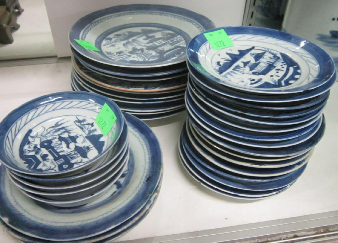 Collection Chinese Export Porcelain Dinnerware: [34 pieces] Collection Chinese Export Porcelain Dinnerware: an assembled collection of Chinese export porcelain dinnerware, consisting of: (16) 6" plates, (5) 5" bowls, (3) 7 1/2" plates, (3) 8 1/2" s