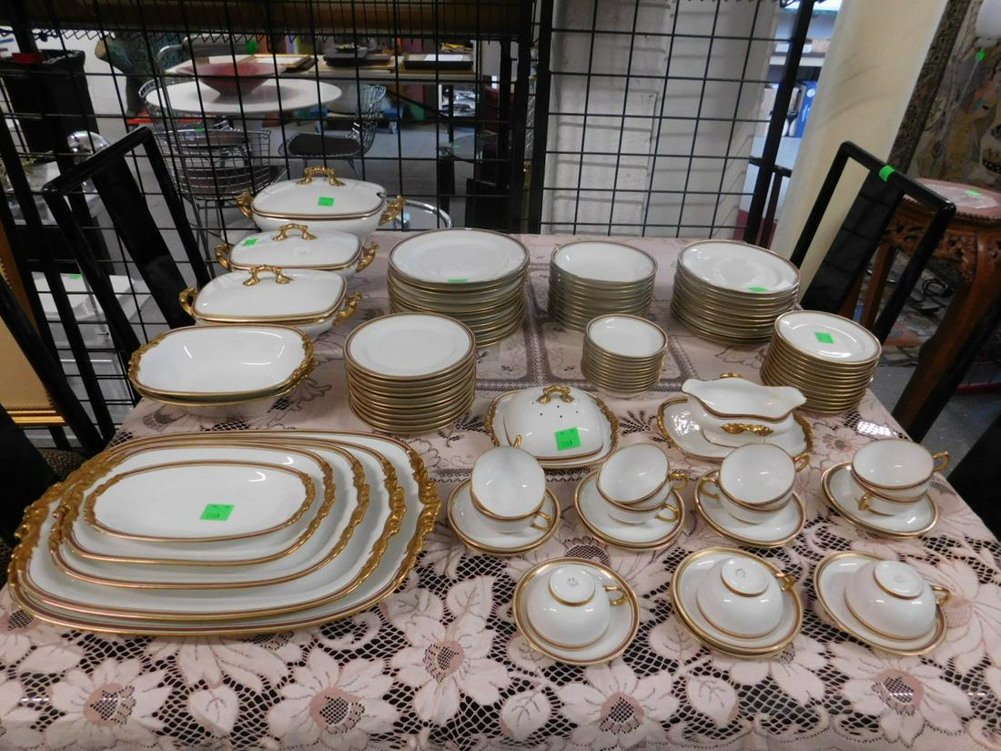 Jean Pouyat Limoges Porcelain Dinnerware Set: Jean Pouyat Limoges Porcelain Dinnerware Set: An antique Limoges porcelain dinnerware set, manufactured by Jean Pouyat, retailed by John Wanamaker's department store, consisting of white porcelain bla