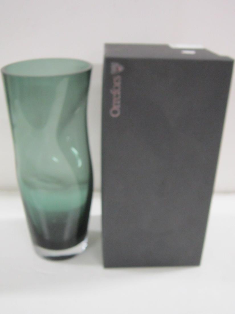Orrefors Squeeze vase: Orrefors Squeeze vase, designed by Lena Bergstrom, Sweden, forest green crystal, style No. 6568425, 13 3/8" h. in original fitted box. Condition; like new