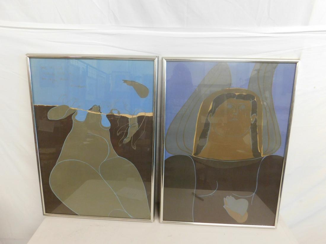 Two Roser Bru Serigraphs: Two Roser Bru Serigraphs: Two framed serigraphs by Roser Bru (Spanish/Chilean b 1923), one of a nude woman (numbered 37/40), the other of bust-length image of an angel holding a heart, 18 / 100 both s