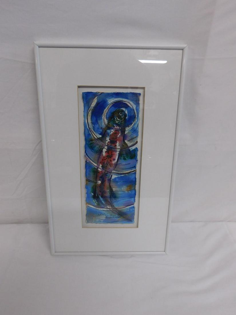 Kenneth Robb "Trout" Watercolor: Kenneth Robb- Watercolor on paper-"trout", Oregon artist 1949-, sight 4 3/4"x13", matted in metal frame 12 1/4" x 20 1/4". CONDITION: Excellent