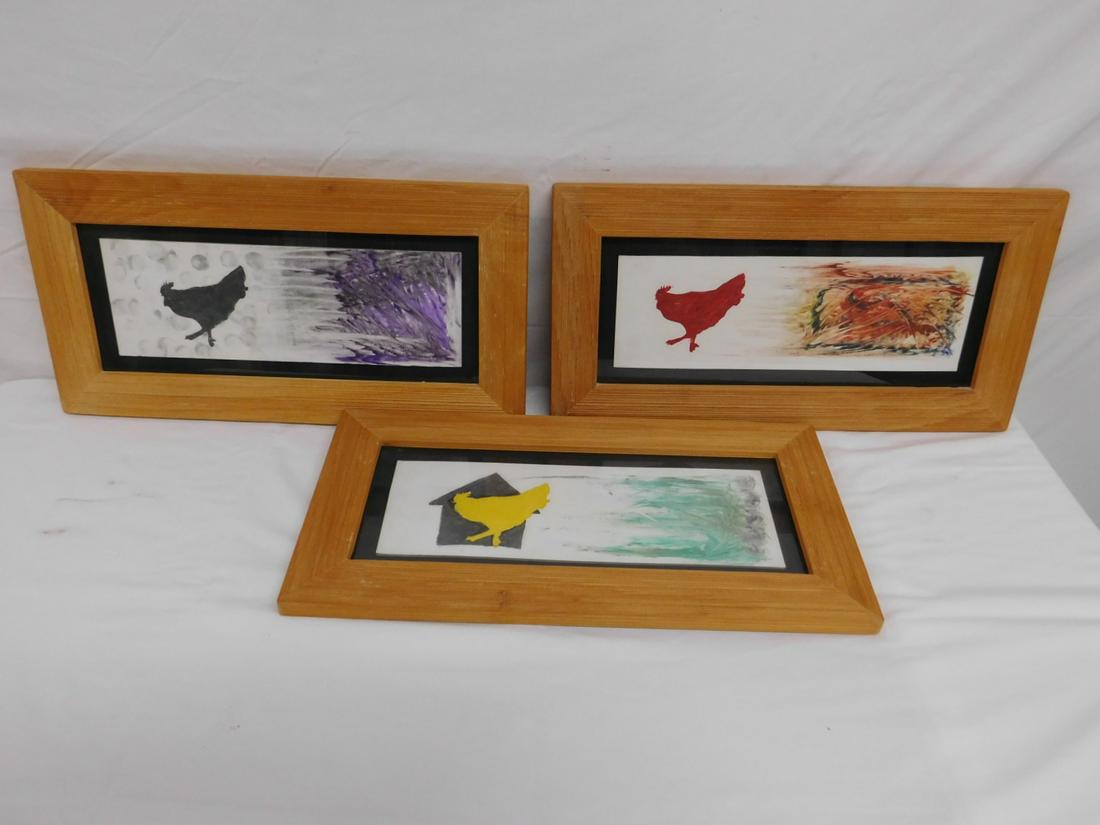 Three John McDaniel Drawings: Three John McDaniel Drawings, all on board, all consisting of roosters along with abstract, incised elements. McDaniel (American, born 1954) is an African-American artist and a professor at Moore Coll