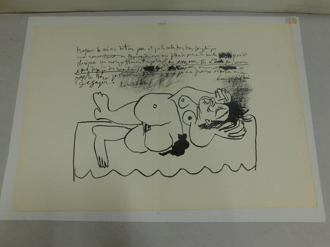 Pablo Picasso Lithograph Hommage Georges Braque 1: Pablo Picasso Lithograph Hommage a Georges Braque: An original lithograph by Pablo Picasso (Spanish, 1881-1973), produced for the "Hommage a Georges Braque" issue of Derriere le Miroir (published as N