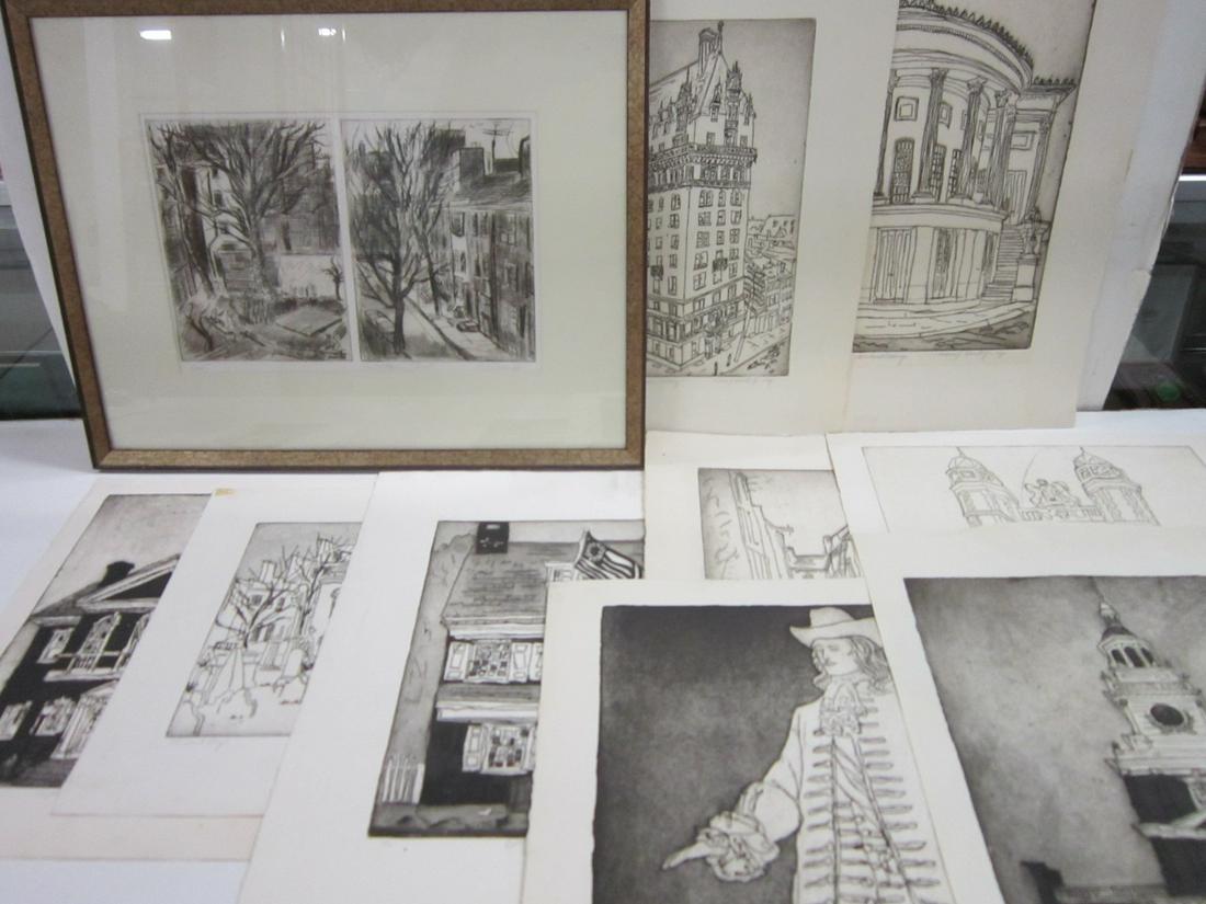 10 William Wendt Lithographs of Philadelphia: 10 William Wendt Lithographs of Philadelphia, all unframed, all different, includes: Independence and Carpenter's Halls, Betsy Ross House, City Hall, Merchant's Exchange, etc, all pencil signed both P