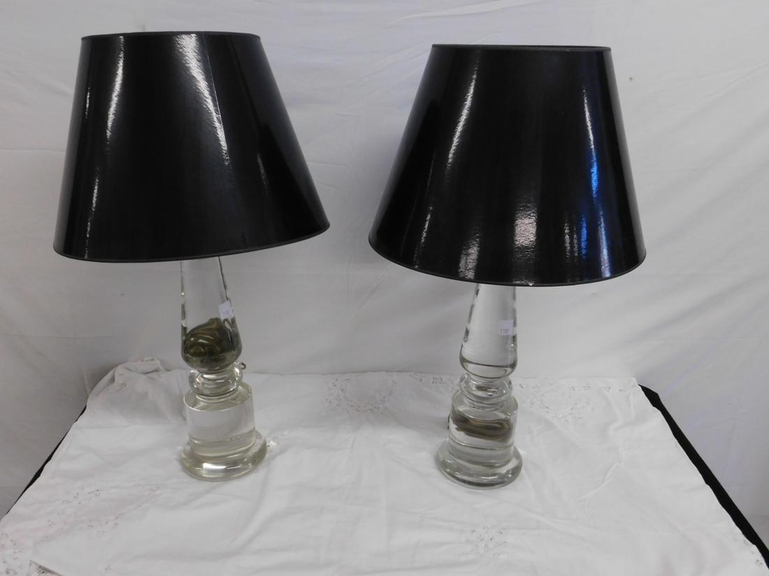 Pair Crystal Baluster Table Lamps: Pair Crystal Baluster Table Lamps. Two massive molded crystal baluster-form lamps with brass top mounts. Glass is probably Murano. 29" h. overall, 6" diameter at base Second half of the 20th c. CONDIT