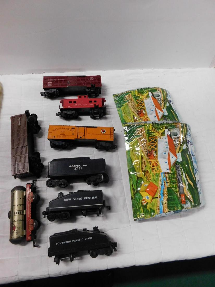 Vintage Marx & American Flyer Train Cars: Vintage Marx & American Flyer Train Cars, loose, no boxes including: Marx - box cars, Santa Fe 13975 and Northern Pacific, 947, three tenders - Santa Fe 2731 square tender and New York Central, Southe