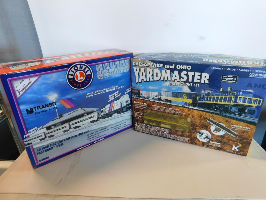 Two "O" 027 Gauge Train Sets: Two "O" 027 Gauge Train Sets, both with original boxes, both missing parts including: Lionel four piece NJ Transit limited edition Historic series, missing fastrack, power terminal and transformer and