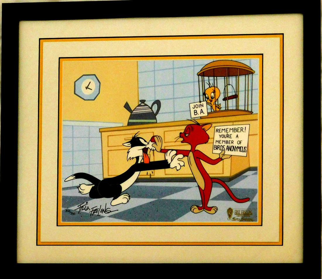 WB Freleng Signed "Birds Anonymous" Cel: Warner Bros. Freleng Signed "Birds Anonymous" Cel, Friz Freleng Master's Collection, signed (bottom left) limited edtion, 302 / 750 with Warner Bros. (Friz Freleng, from a 1957 Merry Melodies animated