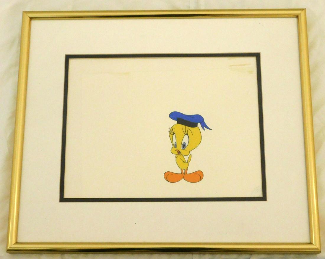 Warner Bros. Sericel "Tweety": Warner Bros. Studios - Sericel "Tweety", limited edition 628/2500, no background from Anchor's Aweigh, 1992 in a matted, 9 3/8" x 12 3/8" (site) metal frame, 16 1/4" x 19 1/4" with certificate of auth