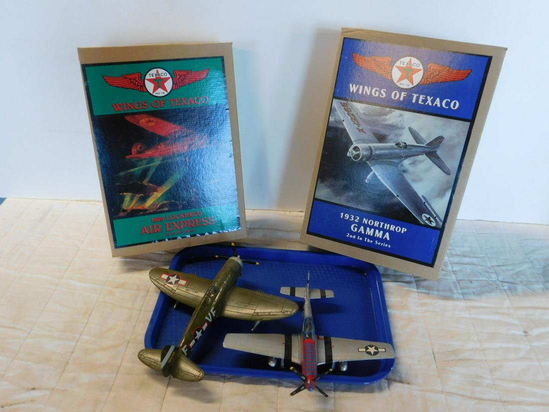 4 Diecast Scale Model Airplanes: Four Diecast Scale Model Airplanes including: two Wings of Texaco banks, like new in boxes - 1929 Lockheed Air Express (1st in the Series and 1936 Northrop Gamma (2nd in the series) and two loose, no 