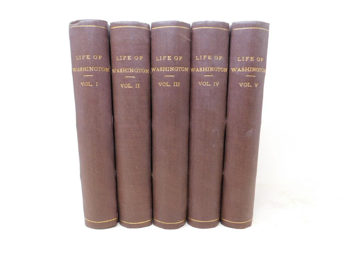 Irving Washington Life of George Washington: 5 volumes, Irving, Washington, Life of George Washington, GP Putnam's Sons, New York, 1857. Condition; All five volumes rebound in black cloth, all volumes with repairs to title and other initial page
