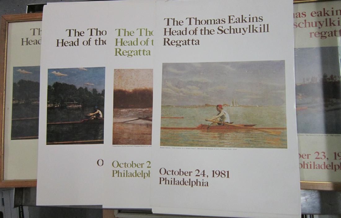 Thomas Eakins Regatta Posters: [8 items] Thomas Eakins Regatta Posters. Six unframed posters for "The Thomas Eakins Head of the Schuylkill Regatta", dated 1976, 1977, 1978, 1979, 1980, and 1981. Along with two framed (and apparentl