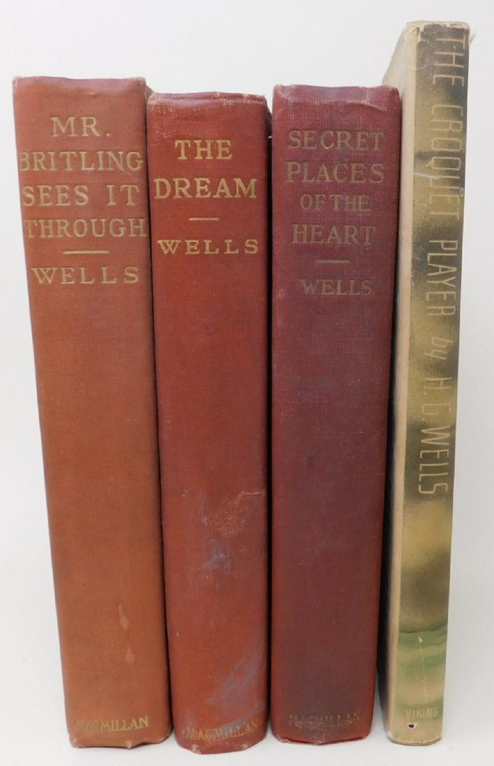 Wells HG Lot Books: [5 items] Wells, HG, Mr Britling Sees It Through, Macmillan & Co, New York, 1917 (later printing); Secret Places of the Heart, Macmillan, 1922; The Dream, Macmillan, 1924; The Croquet Player, Viking, 