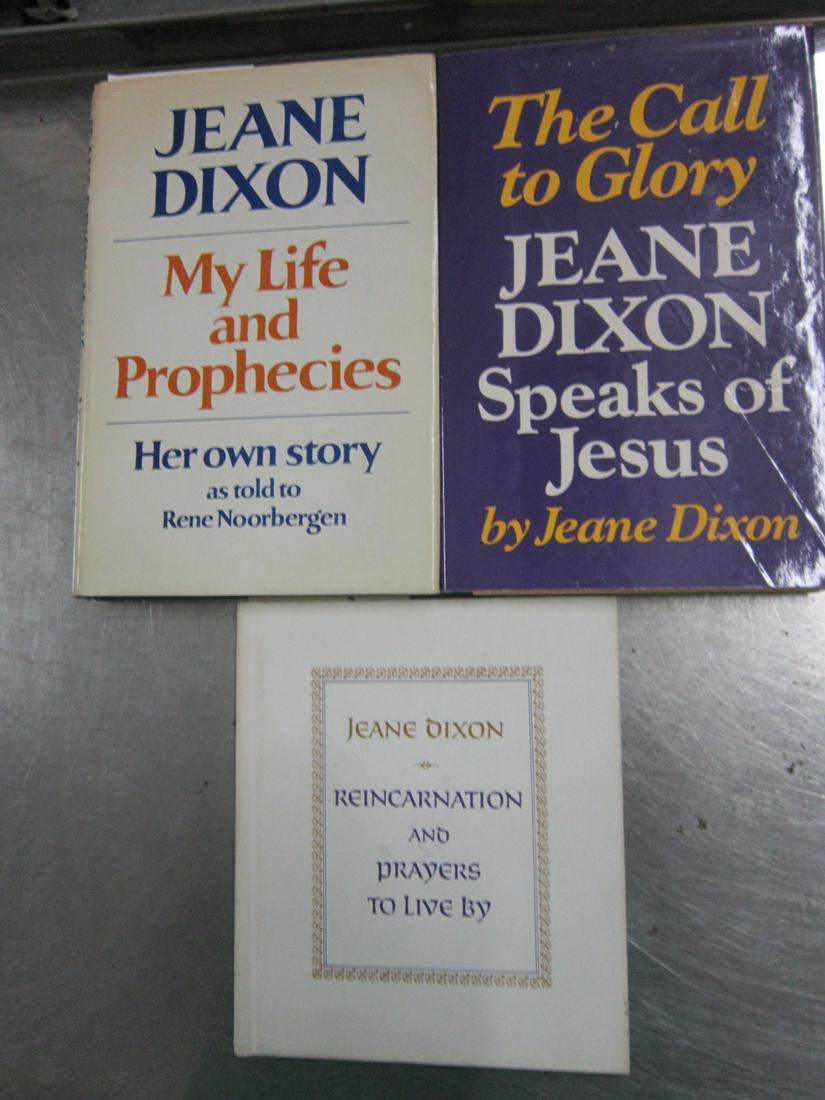 Jeane Dixon Signed Books: Three books signed by author and psychic Jeane Dixon (1904-1997), consisting of: My Life and Prophecies, William Morrow, New York, 1969; Reincarnation and Prayers to Live By, Morrow, 1970; The Call to