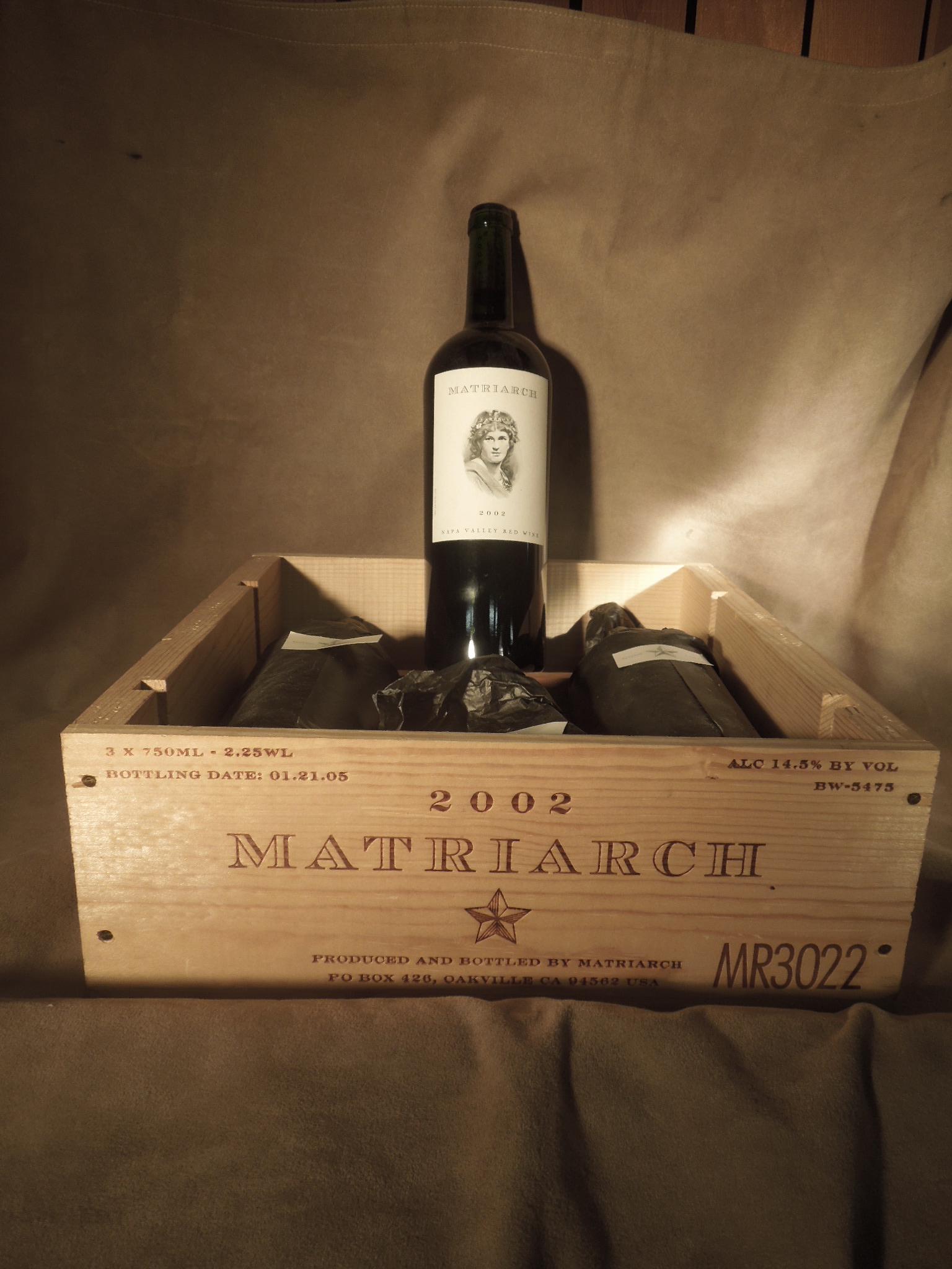 Case of 3 Bottles Matriarch 2002: Case of 3 Bottles Matriarch 2002, Napa Valley Red Wine, 750 ML. CONDITION: No issues identified. All wine is from a local estate and is being sold “AS IS” with no guarantee as to quality or potabi