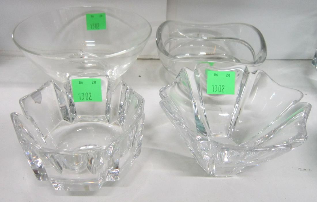 Orrefors Crystal Lot: [6 pieces] Crystal Lot: Consisting of: two small Orrefors molded crystal bowls, a Riedel for Tiffany & Co bowl and a Steuben crystal bowl with applied decoration. All mid-late 20th century and new in