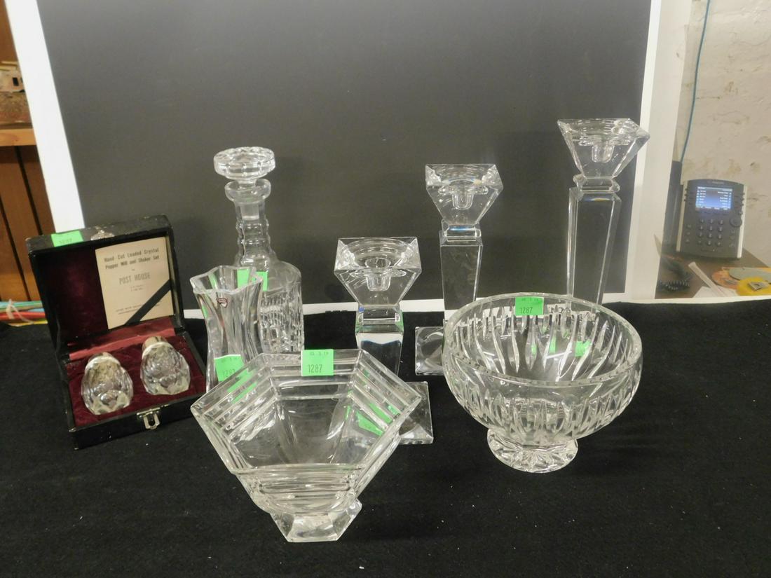 Lot of Assorted Waterford & Other Crystal: Lot of Assorted Waterford & Other Crystal including: Marquis by Waterford, Sheridan 8" bowl, Orrefors, 7 5/8"h vase, Waterford Odessa 8" bowl, all with etched mark and sticker, plus set of three gradu