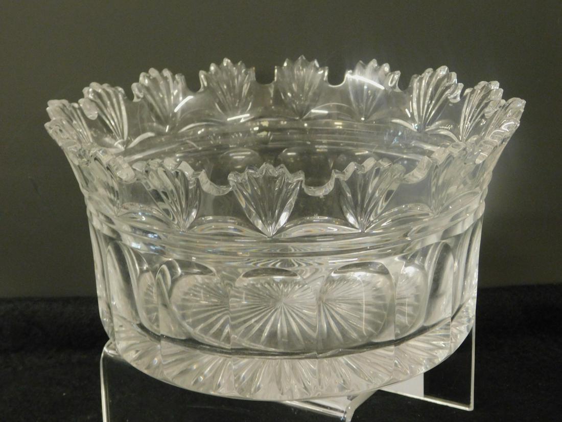 William Yeoward Crystal Bowl: William Yeoward Crystal Bowl, acid signature on base, a scalloped fan cut top over a paneled body, with star cut base, a rare pattern, 8 7/8"d, 4 5/'8"h. CONDITION: Excellent.