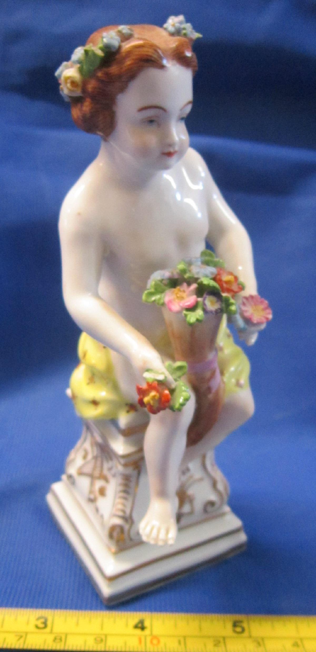 Carl Thieme Porcelain Figure of Summer: Carl Thieme Porcelain Figure of Summer: An allegorical porcelain figurine representing Summer, likely from a set of four, manufactured in the early 20th c. by the Carl Thieme works of Dresden, Germany