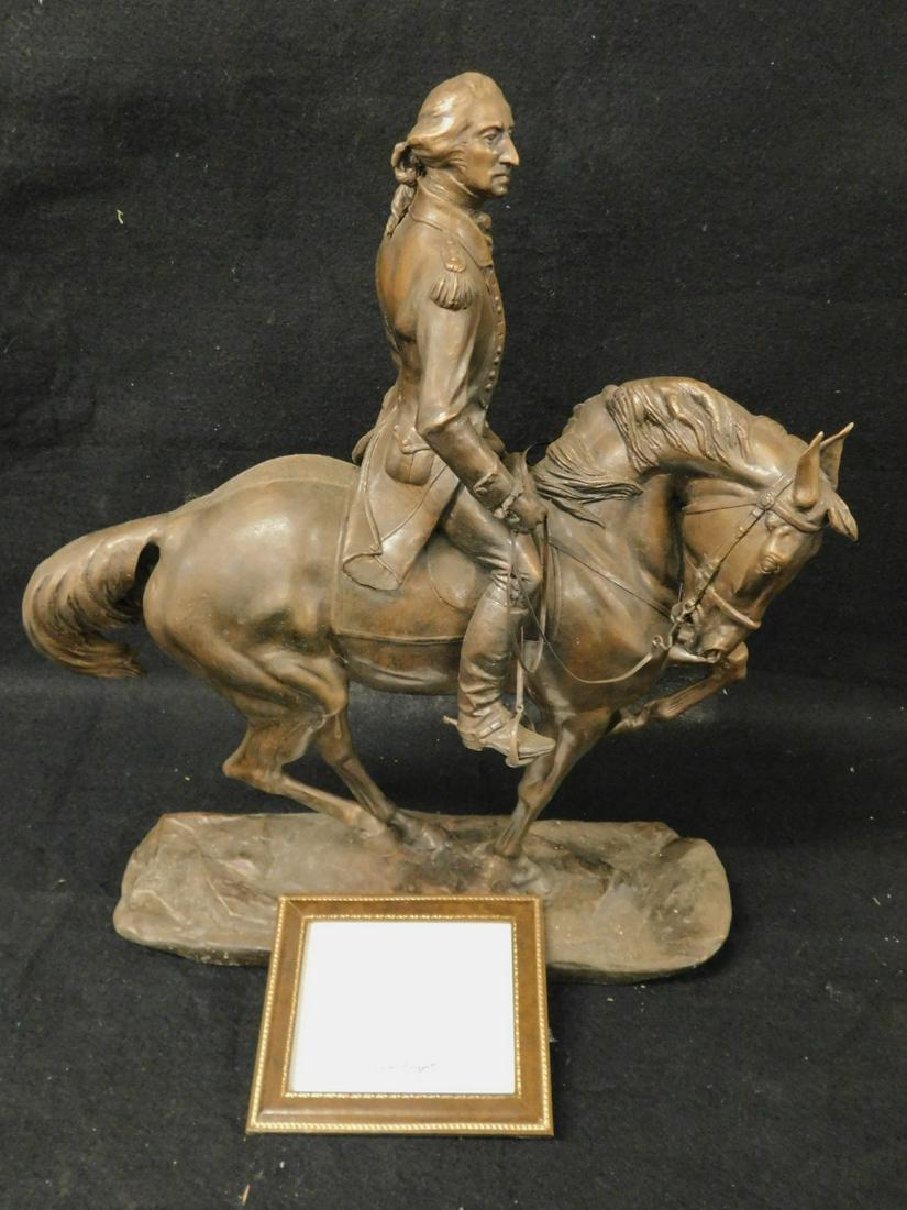 Royal Worcester Bronze G.Washington: Royal Worcester Bronze Sculpture, George Washington on Horseback, modeled by Bernard Winskill, limited edition 14 / 15, includes: leather framed certificate and original wood shipping container, appro