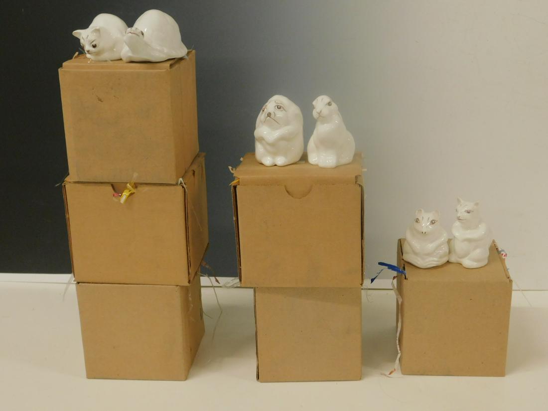 6 Coalport Bone China Animals: Six Coalport Bone China Animals from the children's collection; includes: rabbit, cat, squirrel, hedgehog, mouse and testudinate. Approx 2 1/2"h, all in original shipping boxes. CONDITION: Vintage, li