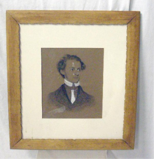Chester E. Weir, Portrait of a Young Man: Chester E. Weir, 1843, signed and dated, chalk on buff paper, Portrait of a Young Man. 8h x 6 3/4w=image; 15 3/4h x 14 1/4w=frame