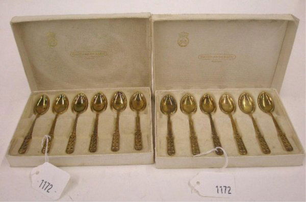 David Andersen 830 Silver Demitasse Spoons: Twelve David Andersen 830 gold washed Norwegian silver demitasse spoons w/original boxes, 2.79 oz