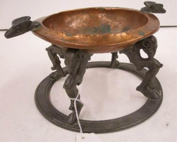 Oscar Bach Studios Arts & Crafts Ashtray: Oscar B. Bach Studios Inc. signed Arts & Crafts copper & metal 8 1/2" x 4" ashtray