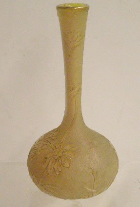 Daum Nancy Cameo Glass Stick Vase: Daum Nancy signed cameo glass 6 1/2" stick vase w/floral design