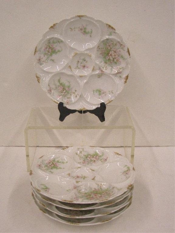 Haviland Limoges Oyster Plates: Set of 5 Theodore Haviland Limoges floral decorated 5 section 8" oyster plates
