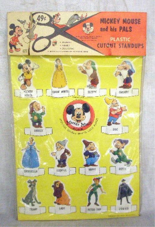 Mickey Mouse & Pals Plastic Cutout Standups: 1950s Walt Disney Productions Mickey Mouse & Pals Plastic Cutout Standups, sealed in packaging