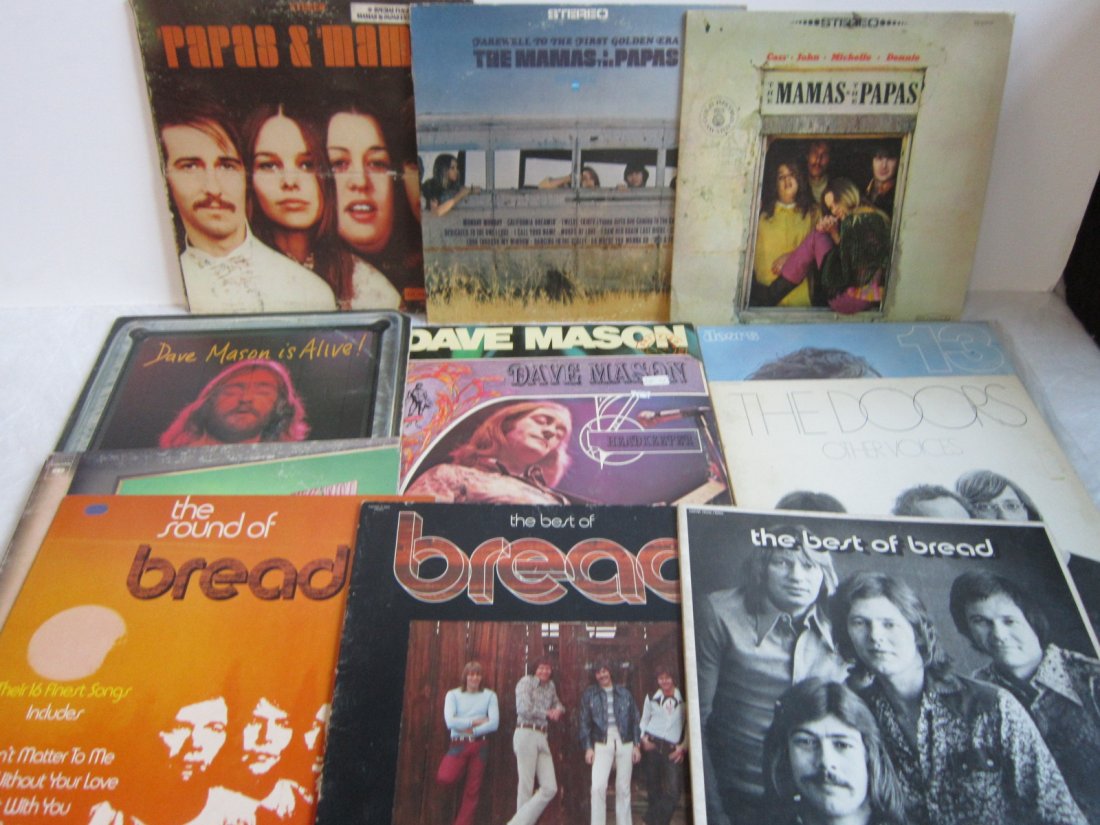 Assorted Artists LP Albums: Assorted Artists LP Albums, 33 1/3 rpm including; The Mama's and The Papas, The Doors, Dave Mason, Bread and The Byrds. Condition; covers are fair, records are good