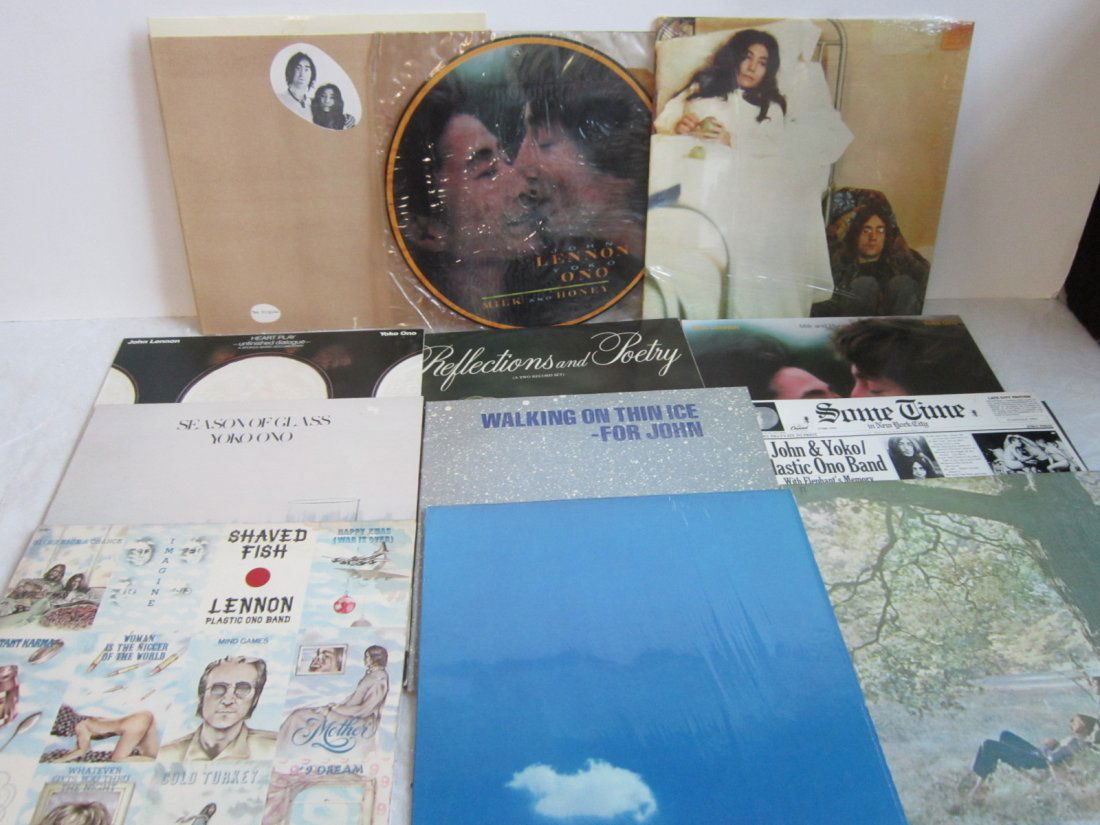 John Lennon and Yoko Ono LP albums: John Lennon and Yoko Ono LP albums, 33 1/3 rpm including; Lennon and Ono - Two Virgins, No Comment, Milk and Honey, Reflections and Poetry (double album) and unfinished dialogue, Lennon Plastic Ono Ba
