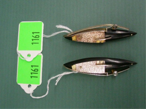 Contemporary Artisan Designed Earrings: Macchiarini style unsigned contemporary artisan design silver, mixed metals & wood fish form pierced earrings