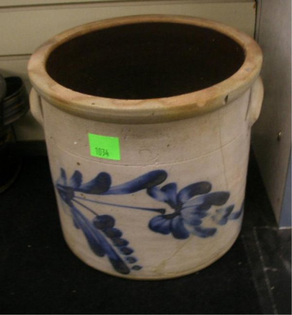Decorated Stoneware Crocks: "C.A. Becker, Wilkes Barre, Pa". 6 gallon, & "Lewis Jones Pittston Pa" 2 gallon blue decorated stoneware crocks