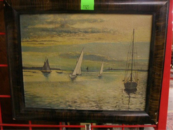 M. Ramsay Signed Oil on Board: M. Ramsay, signed, oil on board, sail boats. 10h x13w=image; 13h x 16 1/8w=frame