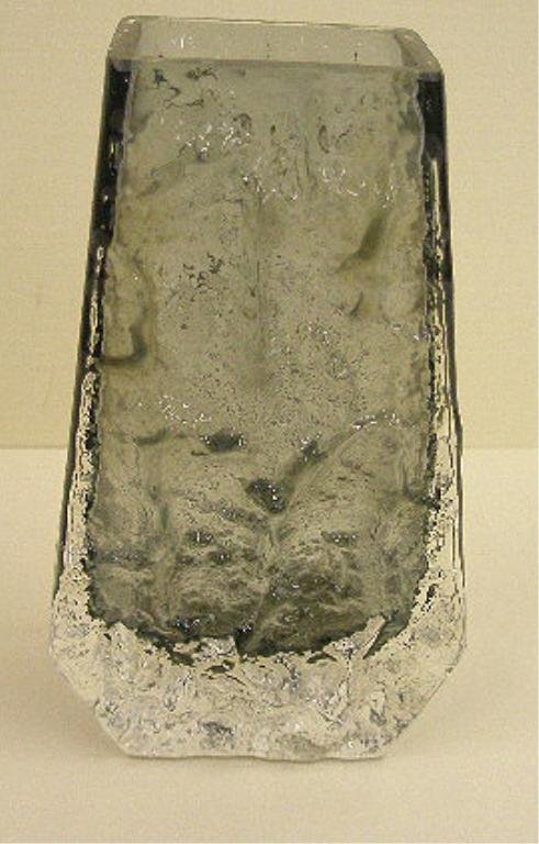 Whitefriars Glass Vase: Whitefriars signed (paper label) grey to clear glass 5" vase