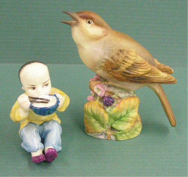 Royal Worcester Figures: 2 Royal Worcester porcelain figures; Nightingale 3 3/8" #3337 and Chinese Boy 2 3/8" #3073, modeled by F.G. Doughty
