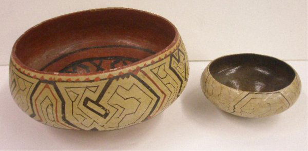 Antique Native American Pottery Bowls: Antique Native American hand painted pottery 4 3/4" & 8" bowls