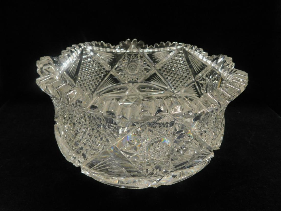 Hoare & Co. Brilliant Cut Glass Bowl: Hoare & Co. Brilliant Cut Glass Bowl, Cane and Hob Star patterns, shaped body, scallop cut top; Hoare acid mark, 19th / 20th C, 9 1/4"d, 5"h. CONDITION: Very fine.