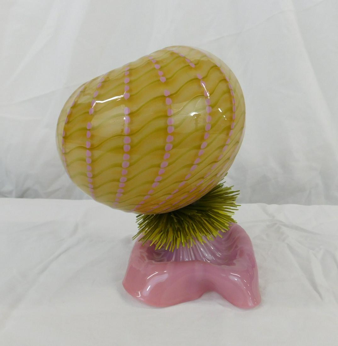 Flo Perkins Studio Glass Sculpture: Flo Perkins Studio Glass Sculpture : In the form of a flowering cactus, by Santa Fe studio glass artist Flo Perkins. Purchased at a Santa Fe gallery in 19??. size: 7.25" tall. CONDITION: Fine, no wear